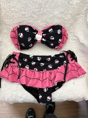 Monster High Pink and Black Skull Print Swim Top